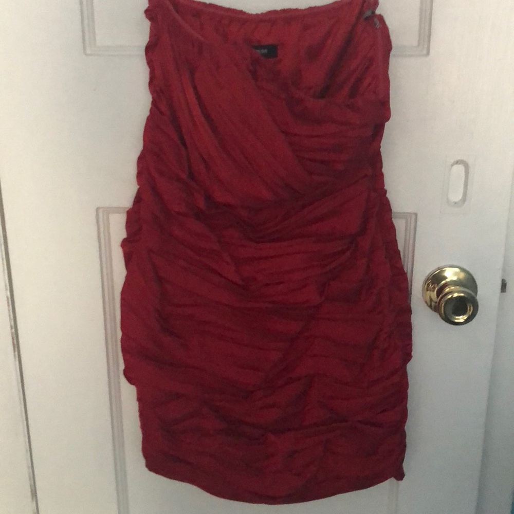 Ruched Strapless Red Dress